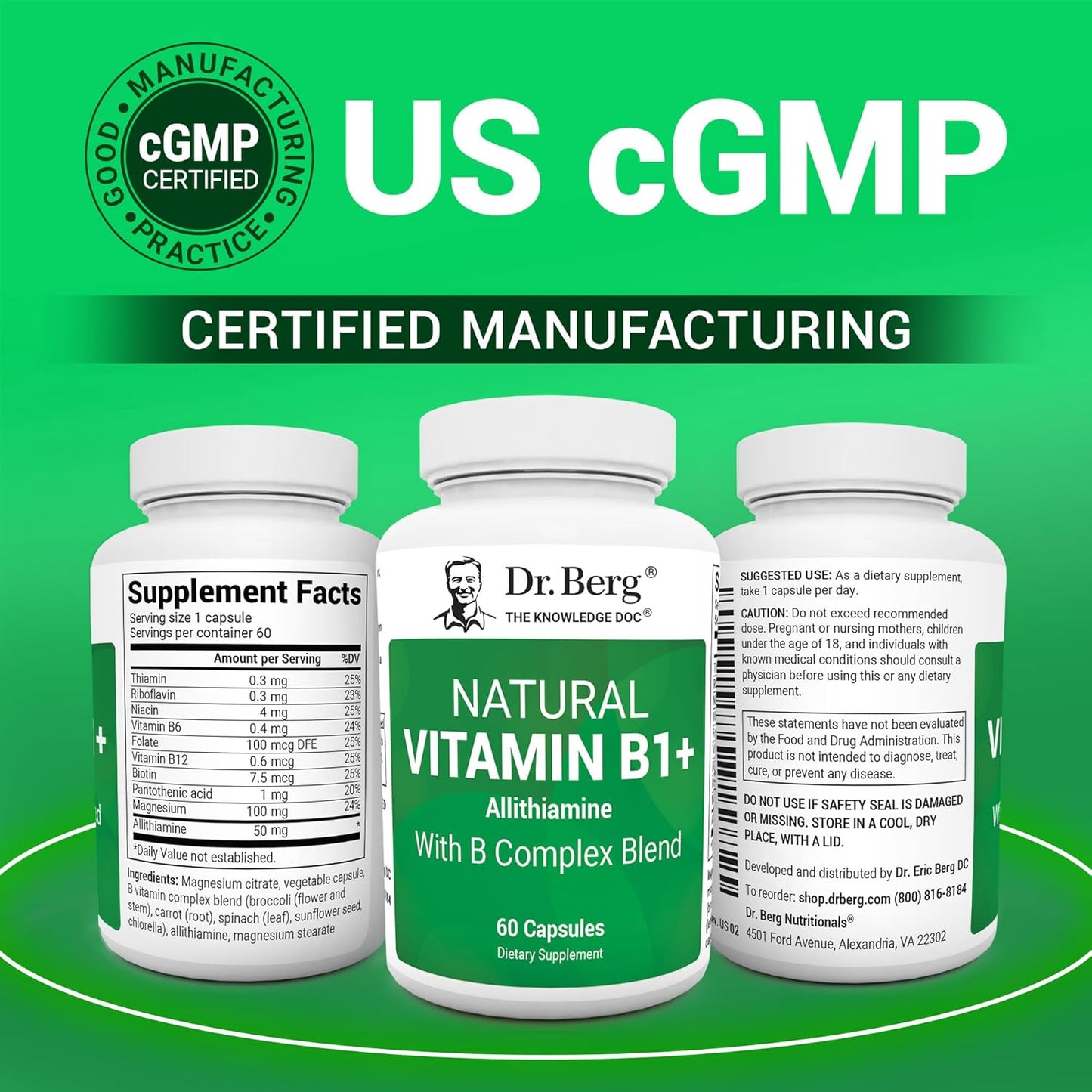 Dr. Berg Natural Vitamin B1 B6 B12 Complex, 60 Capsules
