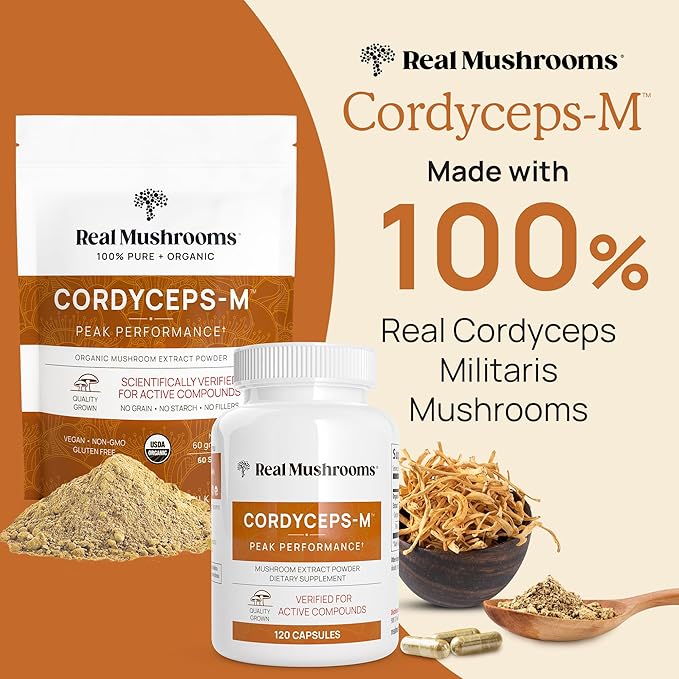 Real Mushrooms Cordyceps Mushroom Powder, 120 Capsules
