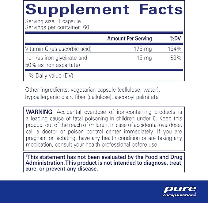 Pure Encapsulations Iron-C - 15 mg, 60 Capsules