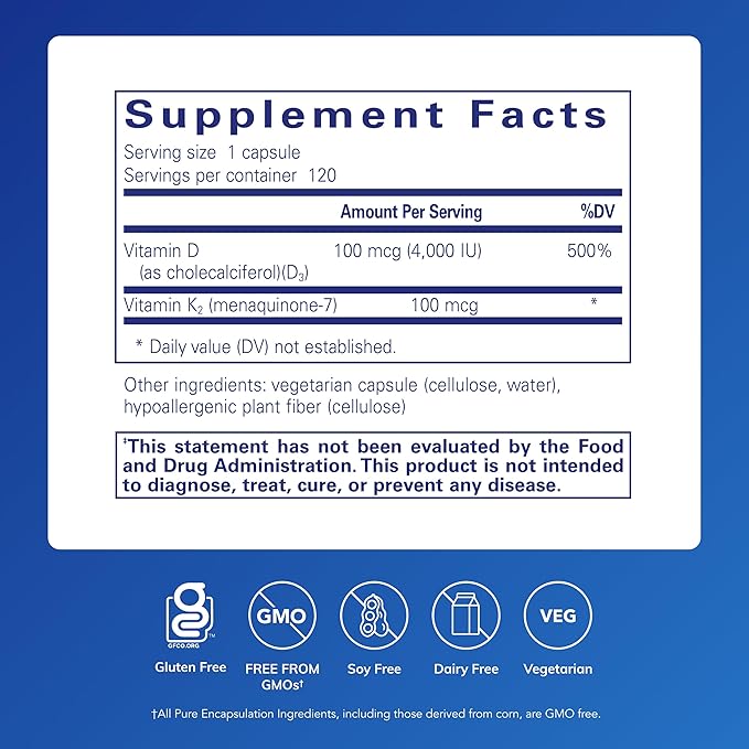 Pure Encapsulations Vitamin D3 & K2, 120 Capsules