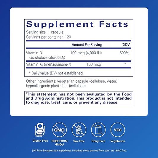 Pure Encapsulations Vitamin D3 & K2, 120 Capsules