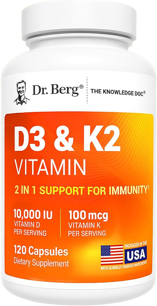 Dr. Berg D3/K2 10,000 IU Vitamin Supplement, 120 Capsules
