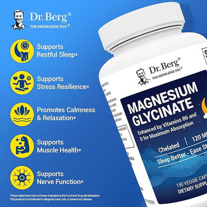 Dr. Berg Maximum Strength 4-in-1 Chelated Magnesium Glycinate, 150 capsules