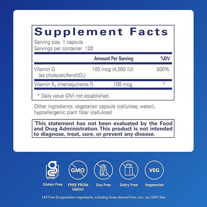 Pure Encapsulations Vitamin D3 & K2, 120 Capsules