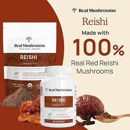 Real Mushrooms Reishi Mushroom Extract, 90 Capsules