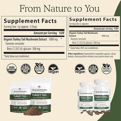 Real Mushrooms Turkey Tail Mushroom Extract, 90 Capsules