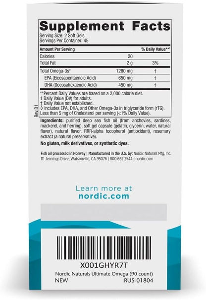 Nordic Naturals Ultimate Omega, Lemon Flavor, 90 Soft Gels