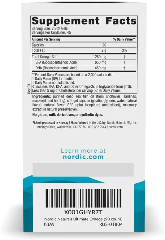 Nordic Naturals Ultimate Omega, Lemon Flavor, 90 Soft Gels